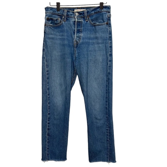 Levi’s Wedgie Straight Fit Button Fly Jeans Size 28 Raw Hem - Picture 3 of 14